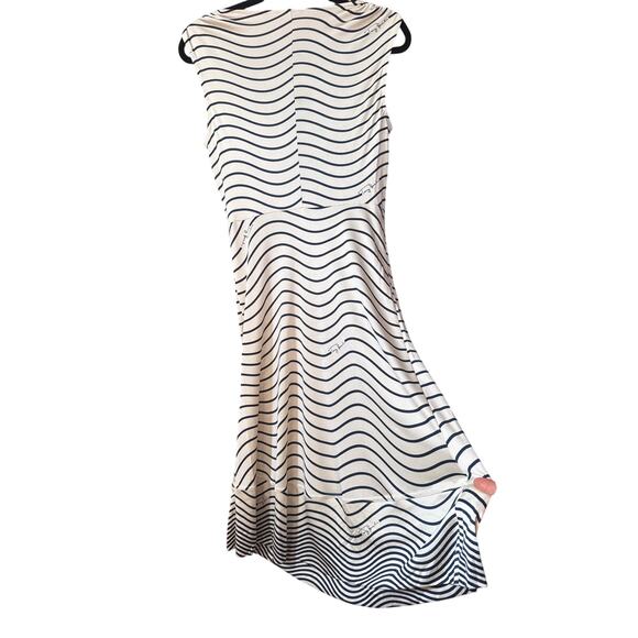 Tory Burch 100% Silk Cream Navy Stripe Signature Dress Small - Picture 6 of 13